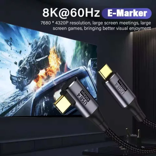 PremiumCord USB4 Thunderbolt 3 90 kábel 100W 8K 60Hz 0.8m (KU4CU08)