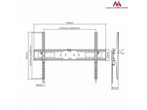Maclean dönthető fali TV állvány 60-100'' VESA 600x400 (MC-750)