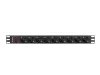 Lanberg rack-be szerelhető hálózati elosztó 9 utas 3m (PDU-09F-0300-BK)