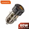 Toocki USB C + USB A autós töltő 60W átlátszó adapter (TCC60-LL01)