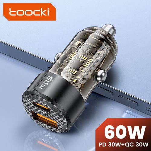 Toocki USB C + USB A autós töltő 60W átlátszó adapter (TCC60-LL01)