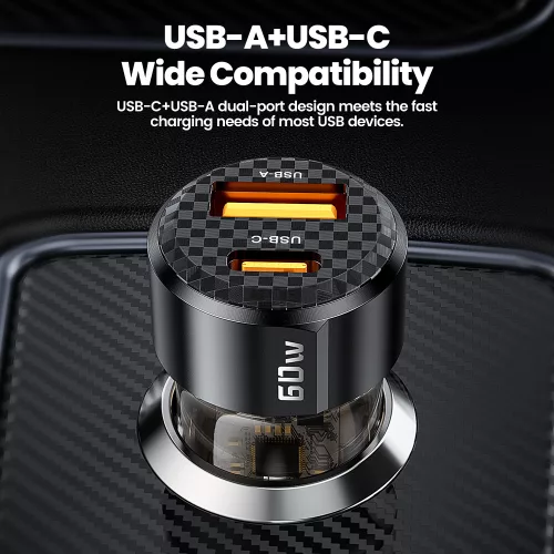 Toocki USB C + USB A autós töltő 60W átlátszó adapter (TCC60-LL01)
