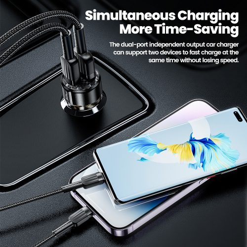 Toocki USB C + USB A autós töltő 60W átlátszó adapter (TCC60-LL01)