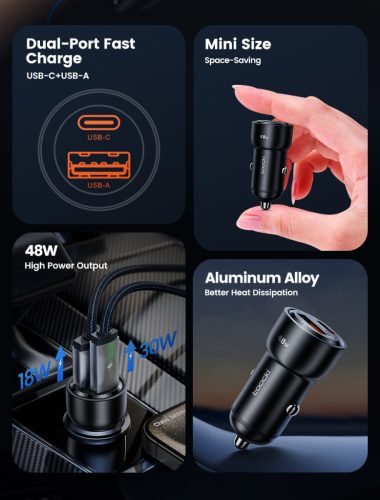 Toocki USB C + USB A autós töltő 48W adapter (TCCAC-YF01)