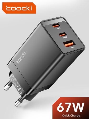 Toocki USB + 2db USB C 67W GaN gyorstöltő adapter (TCT2C1A-JCB01)