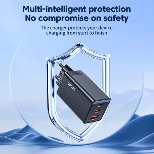 Toocki USB + 2db USB C 67W GaN gyorstöltő adapter (TCT2C1A-JCB01)
