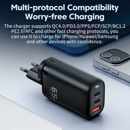 Toocki USB + 2db USB C 65W gyorstöltő adapter (TCT2C1A-YRB02)