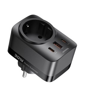   Toocki 1db USB + 2db USB C + AC kimenet 30W hálózati töltő (TCT30-XXZB01)