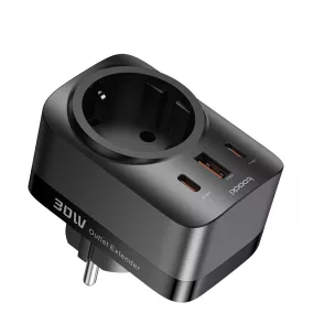   Toocki 1db USB + 2db USB C + AC kimenet 30W hálózati töltő (TCT30-XXZB01)