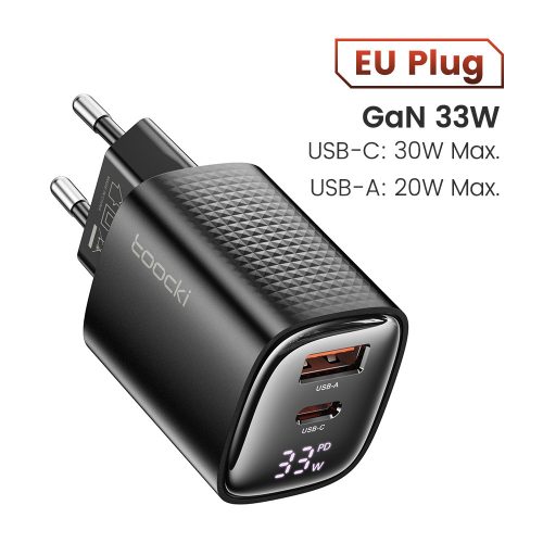 Toocki USB + USB C 33W GaN gyorstöltő adapter (TCT33A-XRB01)