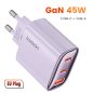 Toocki USB + 2db USB C 45W GaN gyorstöltő adapter lila (TCT45-XRB05)