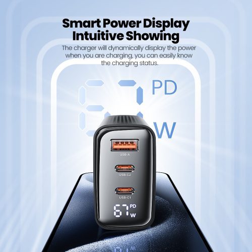 Toocki USB + 2db USB C 67W GaN gyorstöltő adapter (TCT67-XRB01)