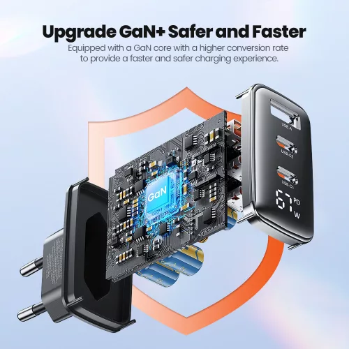 Toocki USB + 2db USB C 67W GaN gyorstöltő adapter (TCT67-XRB01)
