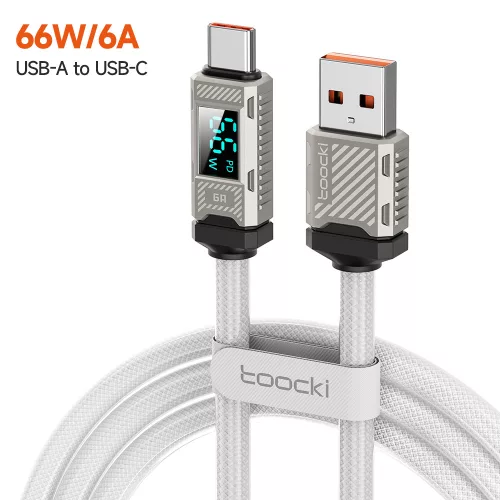 Toocki Conqueror USB-A - USB-C 66W 6A kijelzős kábel 1m fehér (TXCAC-ZFZ02)