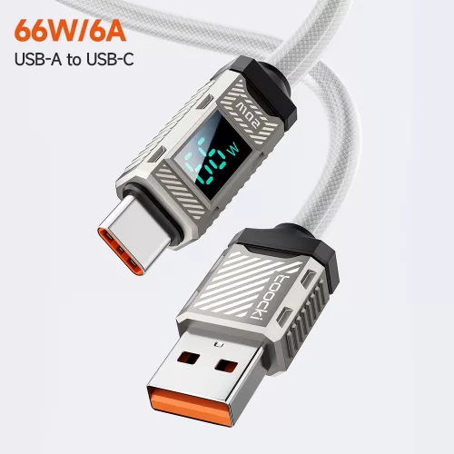 Toocki Conqueror USB-A - USB-C 66W 6A kijelzős kábel 1m fehér (TXCAC-ZFZ02)