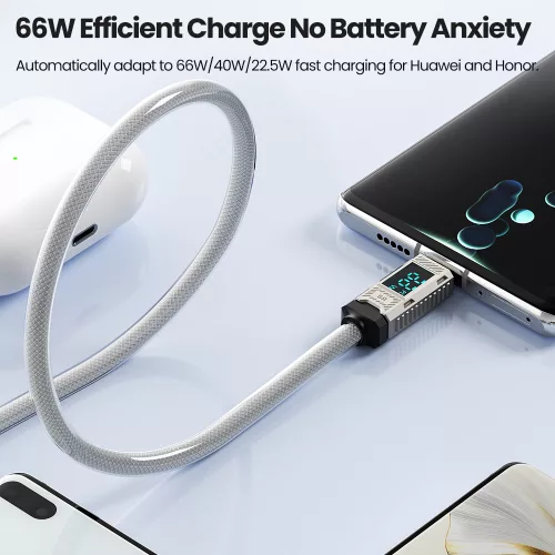 Toocki Conqueror USB-A - USB-C 66W 6A kijelzős kábel 1m fehér (TXCAC-ZFZ02)