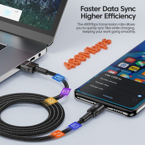 Toocki USB A - USB C 100W 6A kábel 2m fekete (TXCT-HYA01)