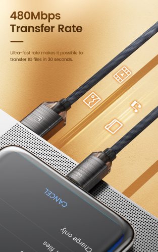 Toocki USB A - USB C 66W 6A kábel 2m szürke (TXCT-SJ01)