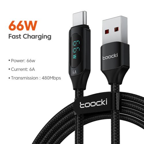 Toocki USB A - USB C 66W 6A kábel digitális kijelzővel 1m (TXCT-XY01)