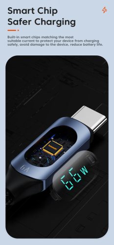 Toocki USB A - USB C 66W 6A kábel digitális kijelzővel 1m (TXCT-XY01)