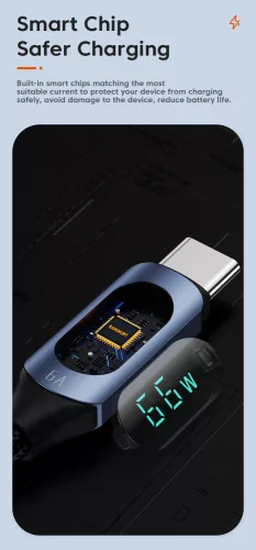 Toocki USB A - USB-C 66W 6A kábel digitális kijelzővel 1m (TXCT-XY01)