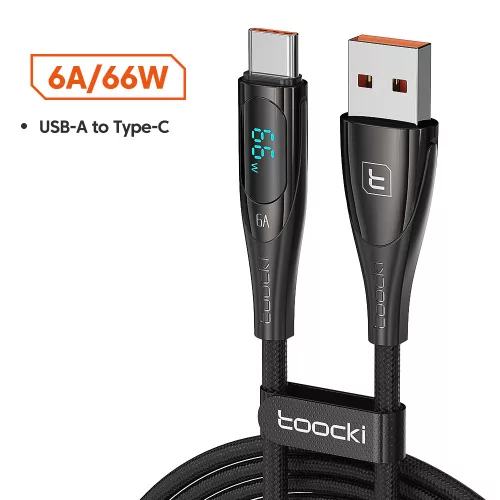 Toocki USB-A - USB-C gyorstöltő kábel kijelzővel 66W 2m fekete (TXCT-XY2A01)