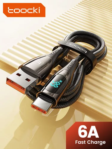 Toocki USB-A - USB-C gyorstöltő kábel kijelzővel 66W 2m fekete (TXCT-XY2A01)