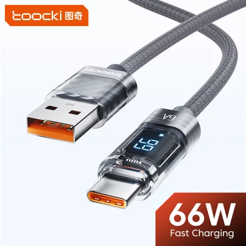Toocki USB A - USB C 66W 6A kábel digitális kijelzővel 1m (TXCT-ZX0G)