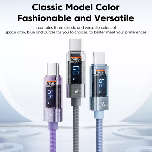 Toocki USB A - USB C 66W 6A kábel digitális kijelzővel 1m (TXCT-ZX0G)