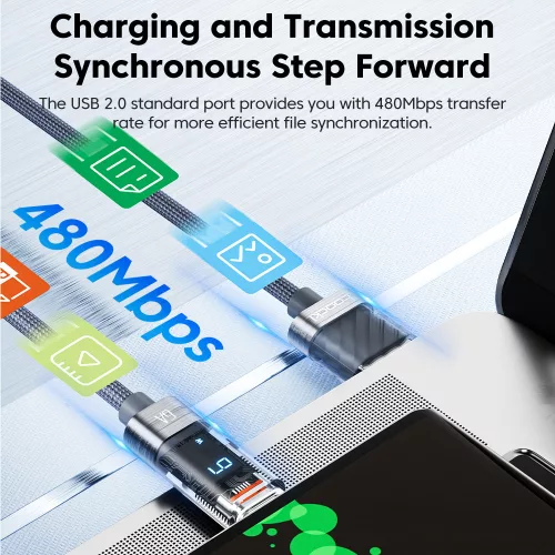Toocki USB A - USB C 66W 6A kábel digitális kijelzővel 1m (TXCT-ZX0G)
