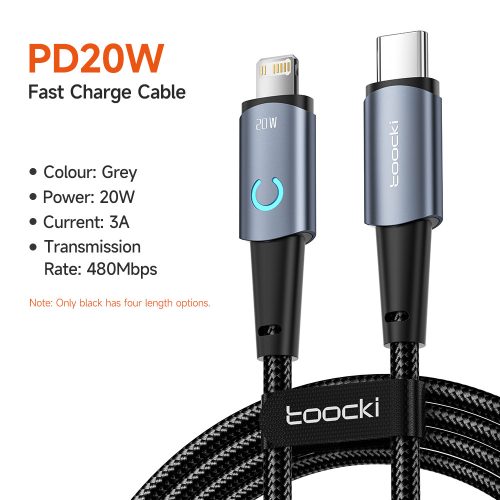 Toocki USB Type C - Lightning PD 20W kábel 2m fekete (TXCTL-YYA01)