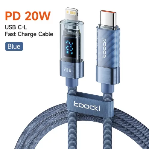 Toocki USB C - Lightning PD 20W kábel 1m digitális kijelzővel kék (TXCTL-ZX0G)
