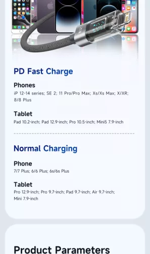 Toocki USB C - Lightning PD 20W kábel 1m digitális kijelzővel kék (TXCTL-ZX0G)