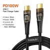 Toocki USB C 5A 100W kábel 2m fekete átlátszó (TXCTT1-JYA01)