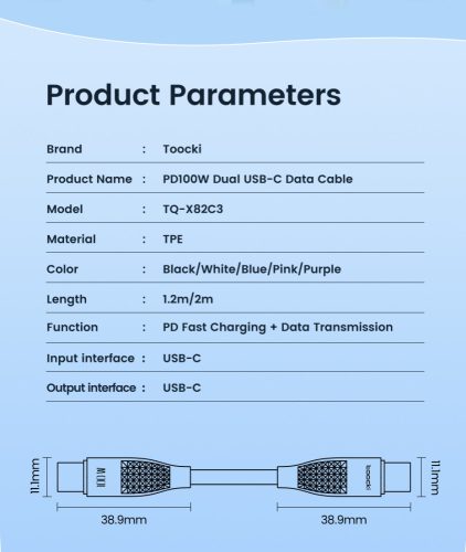 Toocki USB C 5A 100W kábel 1m pink (TXCTT1-RL04)
