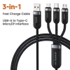 Toocki 3 az 1-ben USB-C / Lightning / Micro 6A 66W kábel 1.2m fekete (TXCX-LX03)