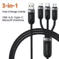   Toocki 3 az 1-ben USB C / Lightning / Micro 6A 66W kábel 1.2m fekete (TXCX-LX03)
