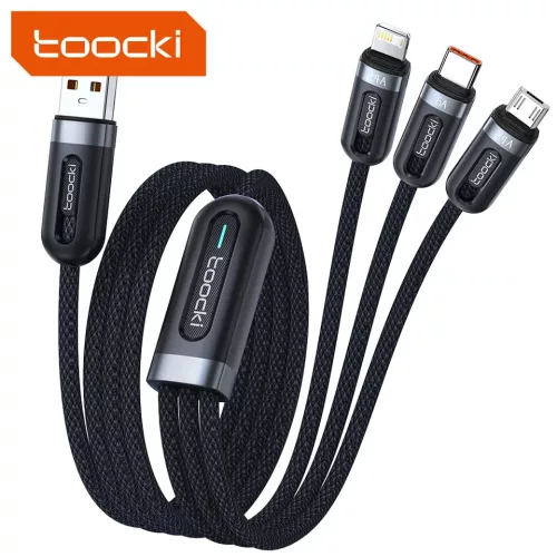 Toocki 3 az 1-ben USB-C / Lightning / Micro 6A 66W kábel 1.2m fekete (TXCX-LX03)