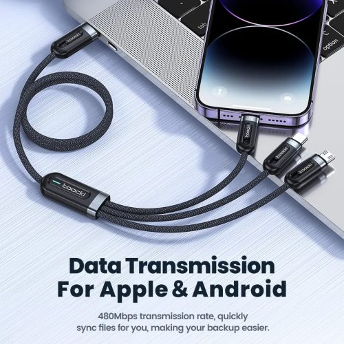 Toocki 3 az 1-ben USB C / Lightning / Micro 6A 66W kábel 1.2m fekete (TXCX-LX03)