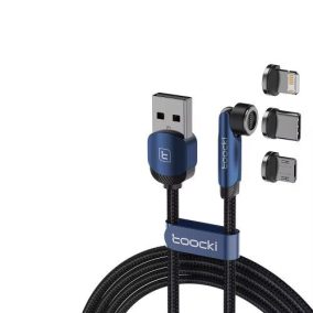   Toocki mágneses töltő- és adatkábel 3 féle fejjel 1m kék (TXCX-LY02)